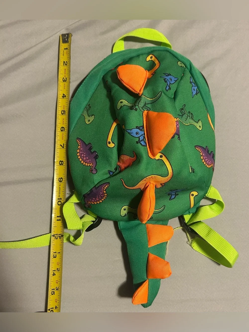 Green Kids Dinosaur Backpack with Orange Spikes